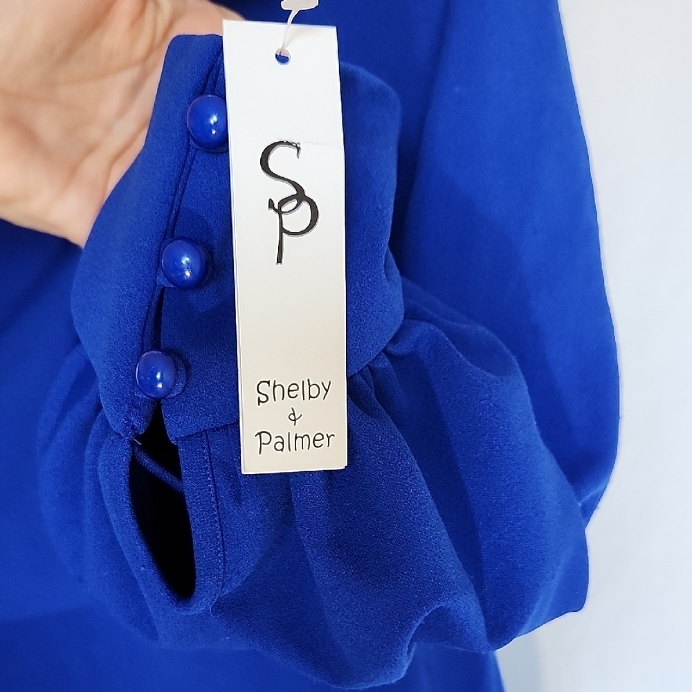 Shelby Palmer Vibrant Blue Cowl Neck Dress NWT Size 10 Wedding Guest Long Sleeve - Picture 5 of 8
